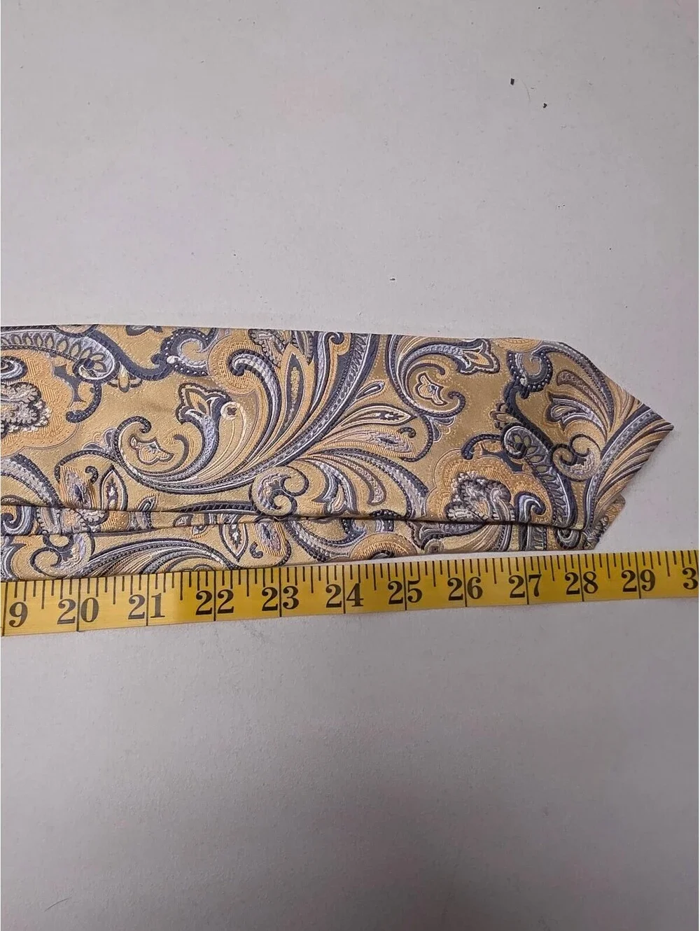 Countess Mara 100% Silk Paisley Tie Gold Blue Gray Jacquard Men's Neck Tie